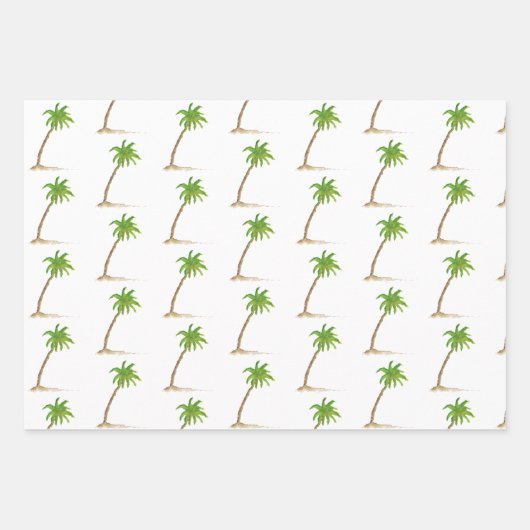 Wasserfarbe Kunst Palm Tree Strand Tropisches Meer Geschenkpapier Set (Vorderseite)