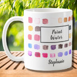Wasserfarbe Künstlername Farbe Wasser Farbe Kaffeetasse<br><div class="desc">Diese Tasse ist mit einem farbenfrohen Aquarellmuster dekoriert. Die Worte Paint Water werden hinzugefügt und eine Nicht Paint Water Version ist auch in meinem Geschäft. Ideal für einen Künstler oder jemanden, der gerne malt. Personalisieren Sie es mit Ihrem Namen oder Monogramm. Wenn wir unsere Kunstwerke erstellen, werden Sie dieses exakte...</div>
