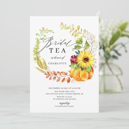 Wasserfarbe Kürbiskürbis Herbstkraut Brautparty Te Einladung (Stehend Vorderseite)