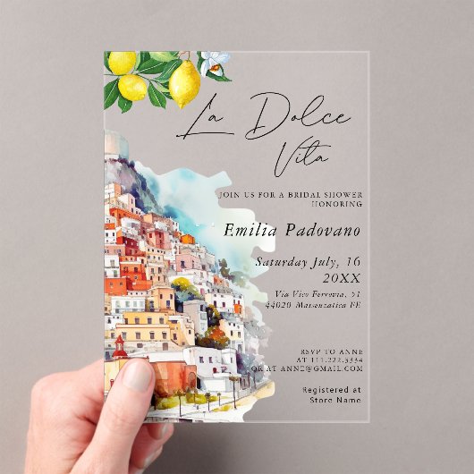 Wasserfarbe La Dolce Vita Italienisches Brautparty Acryleinladungen (Insitu (Handheld))