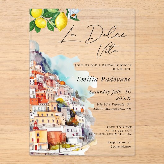 Wasserfarbe La Dolce Vita Italienisches Brautparty Acryleinladungen (Vorderseite)