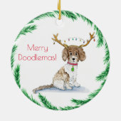 Wasserfarbe Labradoodle Weihnachtsbeleuchtung Antl Keramik Ornament (Hinten)