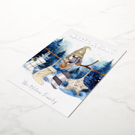 Wasserfarbe Lady Gnome Blauer Wald Frohe Weihnacht Folien Feiertagskarte