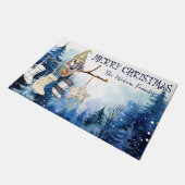 Wasserfarbe Lady Gnome Blauer Wald Frohe Weihnacht Fußmatte (Schrägansicht)