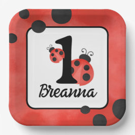 Wasserfarbe Ladybug Birthday Square Party Pappteller