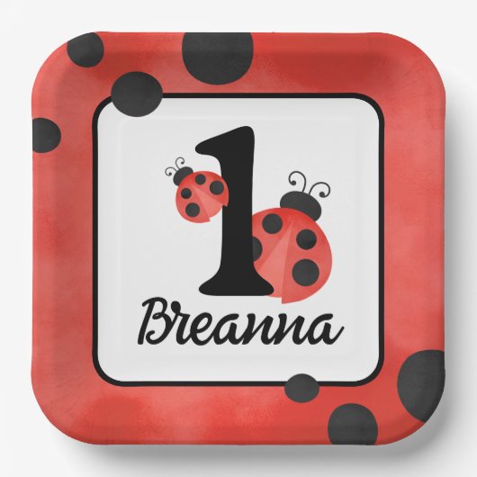 Wasserfarbe Ladybug Birthday Square Party Pappteller (Vorderseite)