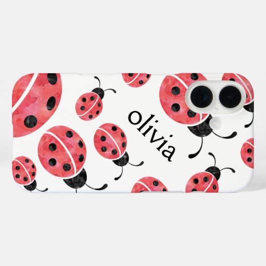 Wasserfarbe Ladybug Personalisiert iPhone Case (Rückseite (Horizontal))