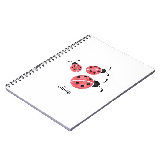 Wasserfarbe Ladybug Personalisierte Spiralfolie Notizblock (Linke Seite)