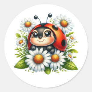 Wasserfarbe Ladybug Runder Aufkleber