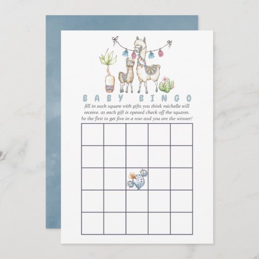 Wasserfarbe Lama Thema Baby Dusche Bingo Einladung (Vorne/Hinten)