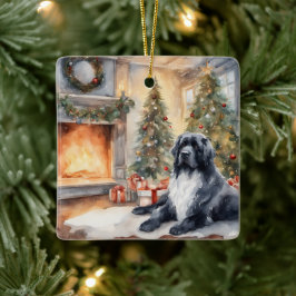 Wasserfarbe Landseer Newf - Xmas Szene Keramikornament