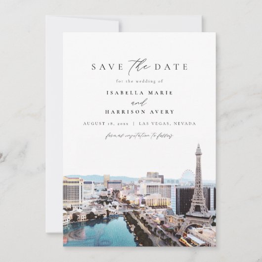 Wasserfarbe Las Vegas Nevada Skyline Save the Date Einladung (Vorderseite)