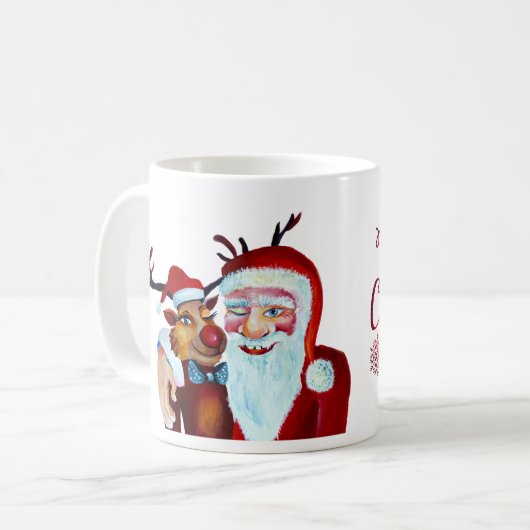 Wasserfarbe Laughing Santa Claus Rudolf lächeln Kaffeetasse (Vorderseite Links)