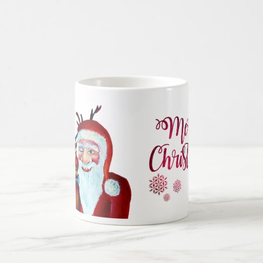 Wasserfarbe Laughing Santa Claus Rudolf lächeln Kaffeetasse (Mittel)