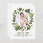Wasserfarbe Laurel Grünes Foto Save the Date Ankündigungspostkarte (Vorne/Hinten)