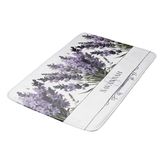 Wasserfarbe Lavender Bouquet Personalisiert Badematte (Schrägansicht)