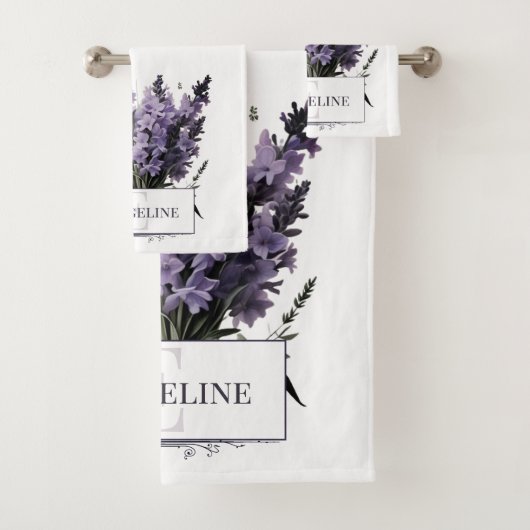 Wasserfarbe Lavender Bouquet Personalisiert Badhandtuch Set (Insitu)