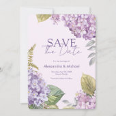 Wasserfarbe Lavender Hydrangea Save the Date Einladung (Vorderseite)