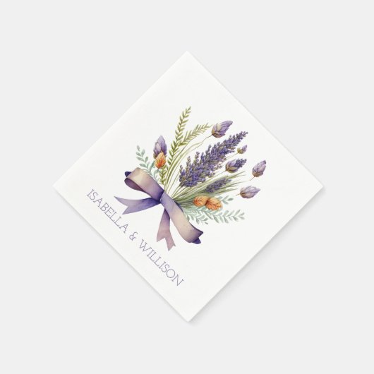 Wasserfarbe Lavenders Bouquet Wedding Serviette (Ecke)