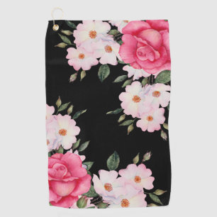 Wasserfarbe Lebende rosa weiße Rosen Moderne Schwa Golfhandtuch