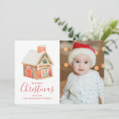Wasserfarbe Lebkuchen Haus Frohe Weihnachten Foto (Stehend Vorderseite)
