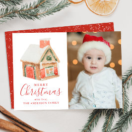 Wasserfarbe Lebkuchen Haus Frohe Weihnachten Foto