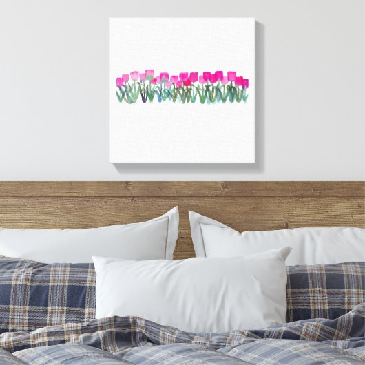 Wasserfarbe Leinwand Poster Frühlingsrosa Tulpen (Insitu (Schlafzimmer))