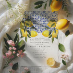Wasserfarbe Lemon Blauer Kachel Mittelmeer Hochzei Einladung<br><div class="desc">Wasserfarbe Zitrusfrüchte Italienischer Blauer Til Mittelmeer</div>