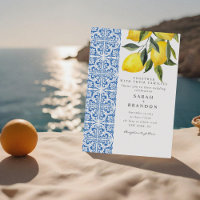 Wasserfarbe Lemon Blauer Kachel Mittelmeer Hochzei