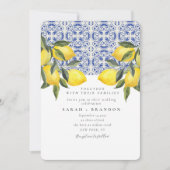 Wasserfarbe Lemon Blauer Kachel Mittelmeer Hochzei Einladung (Vorderseite)