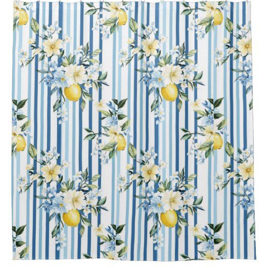 Wasserfarbe Lemon Blauer Streifen Duschvorhang (Vorderseite)