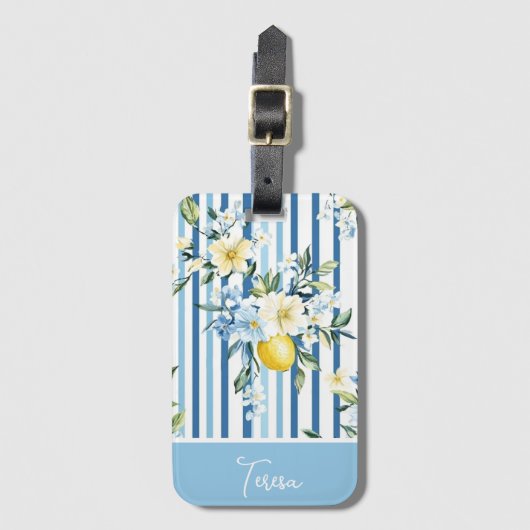 Wasserfarbe Lemon Blauer Streifen Gepäckanhänger (Vorderseite Vertikal)
