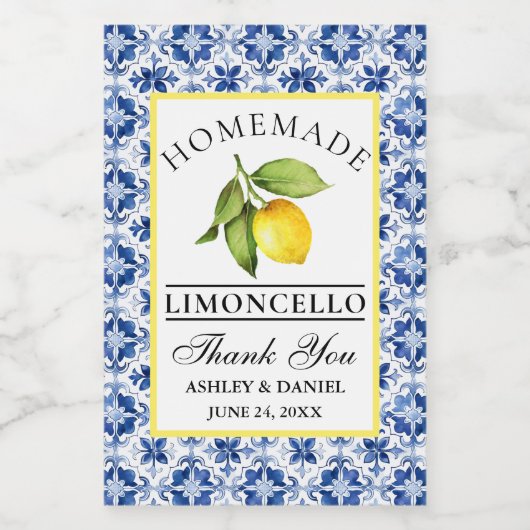 Wasserfarbe Lemon Blauer Tile Limoncello Mini Labe Weinetikett (Einzelnes Label)