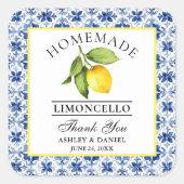 Wasserfarbe Lemon Blue Tile Limoncello Danke Quadratischer Aufkleber (Vorderseite)
