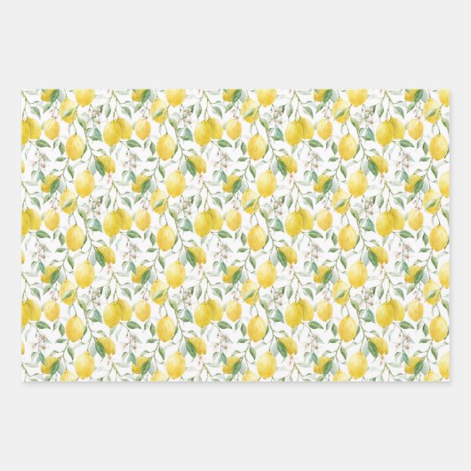 Wasserfarbe Lemon Bouquet Sommermuster Geschenkpapier Set (Vorderseite 2)