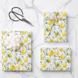 Wasserfarbe Lemon Bouquet Sommermuster Geschenkpapier Set