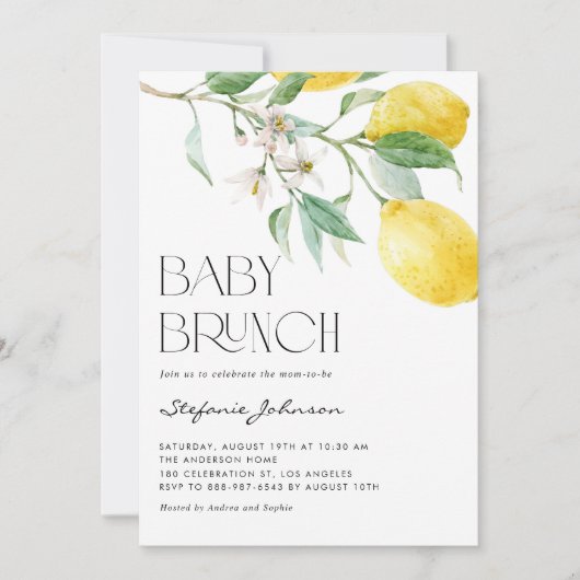 Wasserfarbe Lemon Bouquet Summer Baby Brunch Einladung (Vorderseite)