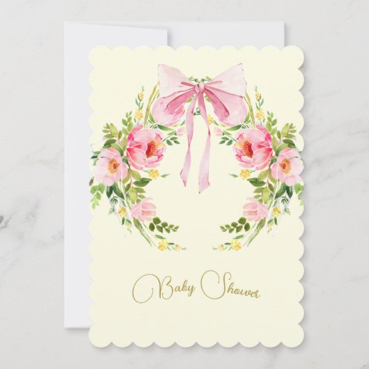 Wasserfarbe Lemon Bow Floral Baby Dusche Einladung (Rückseite)