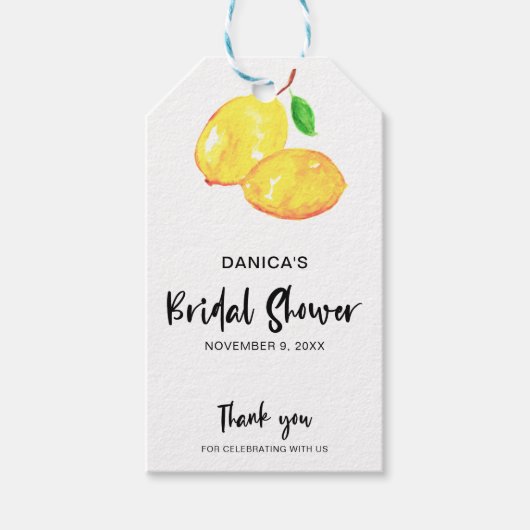Wasserfarbe Lemon Brautparty vielen Dank Geschenkanhänger (Vorderseite)