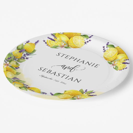 Wasserfarbe Lemon Lavender Boho Pappteller (Schrägansicht)