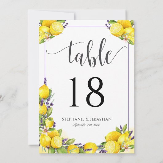 Wasserfarbe Lemon Lavender Boho Tischnummer (Rückseite)