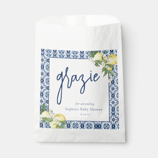 Wasserfarbe Lemon Positano Babydusche Geschenktütchen (Vorderseite)