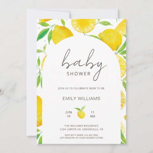 Wasserfarbe Lemon Themed Kinderdusche Einladung (Vorderseite)