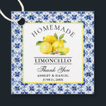 Wasserfarbe Lemons Blue Tile Limoncello Danke Geschenkanhänger<br><div class="desc">Elegante Wasserfarben Lemons auf Blue Tile Homemade Limoncello Hochzeit Danke Flaschen Tags</div>