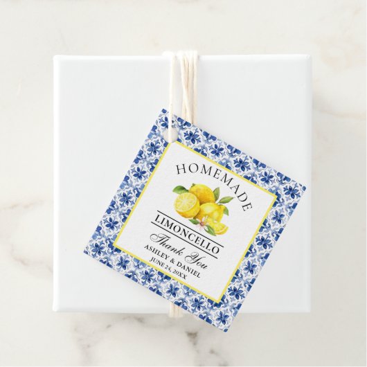 Wasserfarbe Lemons Blue Tile Limoncello Danke Geschenkanhänger (Beispiel)