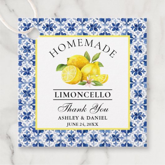 Wasserfarbe Lemons Blue Tile Limoncello Danke Geschenkanhänger (Vorderseite)