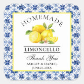Wasserfarbe Lemons Blue Tile Limoncello Danke Quadratischer Aufkleber (Vorderseite)