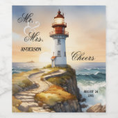 Wasserfarbe Leuchtturm Elegante Hochzeit Weinetikett (Einzelnes Label)