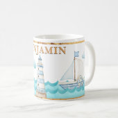 Wasserfarbe Leuchtturm Sailboote Tasse (VorderseiteRechts)