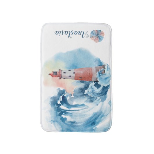 Wasserfarbe Leuchtturm Wave Badematte (Vorderseite Vertikal)